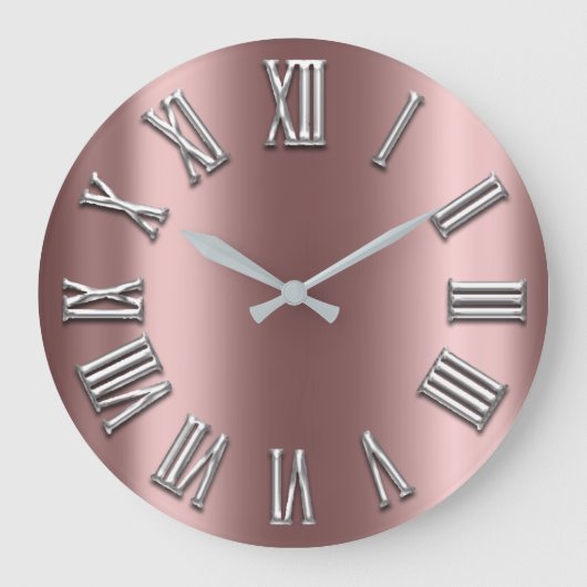 バラ金ゴールドグレーメタルグレーシルバーローマ数字 ラージ壁時計 (正面)