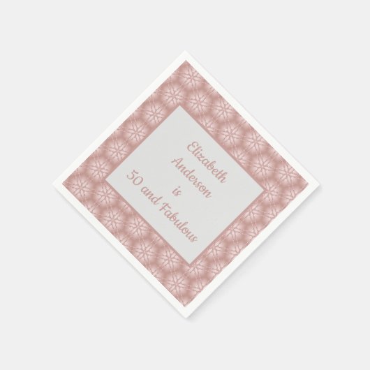 バラ金ゴールドグレー&ピンク50と素晴らしい誕生日 スタンダードカクテルナプキン (角)