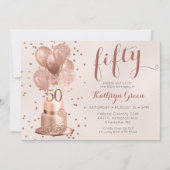 バラ金ゴールドケーキ50番目の誕生日招待状 招待状 (正面)