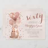 バラ金ゴールドケーキ60番目の誕生日招待状 招待状 (正面/裏面)