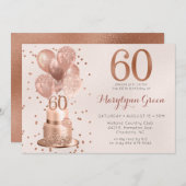 バラ金ゴールドケーキ60誕生日 招待状 (正面/裏面)