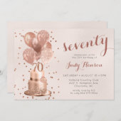 バラ金ゴールドケーキ70番目の誕生日招待状 招待状 (正面/裏面)