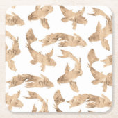 バラ金ゴールドコイ白地 スクエアペーパーコースター (正面)