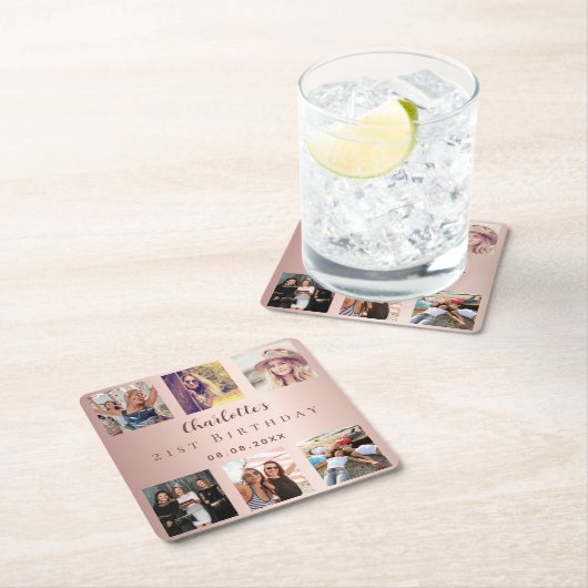 バラ金ゴールドコラージュ誕生日パーティー スクエアペーパーコースター (インサイチュ)