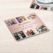 バラ金ゴールドコラージュ誕生日パーティー スクエアペーパーコースター (アングル)