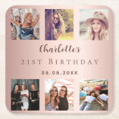 バラ金ゴールドコラージュ誕生日パーティー スクエアペーパーコースター (正面)