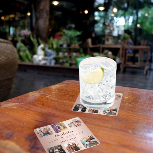 バラ金ゴールドコラージュ誕生日パーティー スクエアペーパーコースター