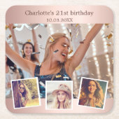 バラ金ゴールドコラージュ誕生日パーティー スクエアペーパーコースター (正面)