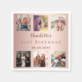 バラ金ゴールドコラージュ誕生日パーティー スタンダードカクテルナプキン (正面)