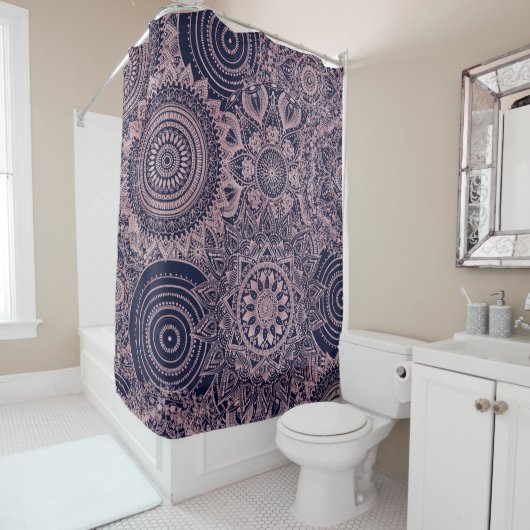 バラ金ゴールドコレクションブルーデザイン シャワーカーテン (インサイチュ)