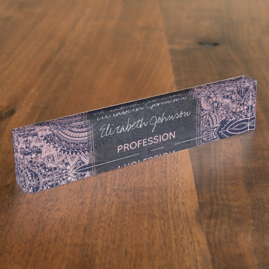 バラ金ゴールドコレクションブルーデザイン デスクネームプレート (側面)