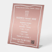 バラ金ゴールドコーヒーカップカフェ開店時間QRコード 台座サイン (正面)