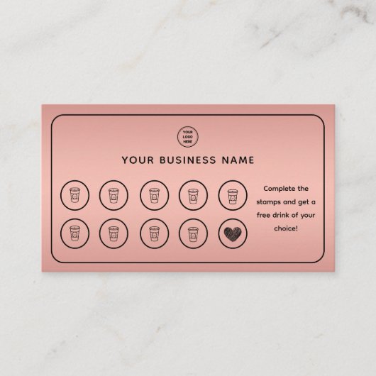 バラ金ゴールドコーヒーカップQRコードあなたのロゴを追加 ロイヤリティカード (正面)