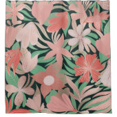 バラ金ゴールドコーラルグリーンフローラ葉イラスト シャワーカーテン (正面)