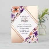 バラ金ゴールドコーラルバイオレットフラワーウォーター結婚カラー 箔招待状 (立ち正面)