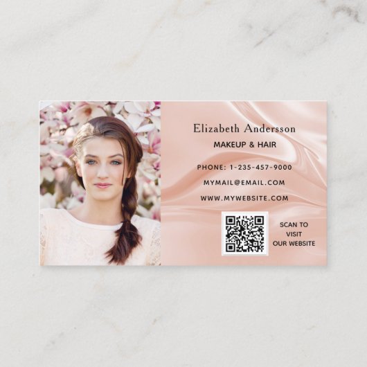 バラ金ゴールドサテン絹エレガント写真QRコード 名刺 (裏面)