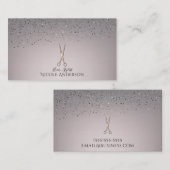 バラ金ゴールドサロンスタイリストシザーズピンクグレーグリッター 名刺 (正面/裏面)