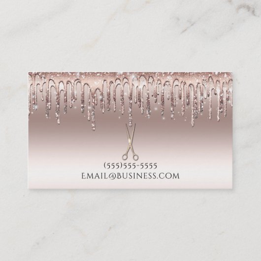 バラ金ゴールドサロン美容師シザーズピンクグリッター 名刺 (裏面)