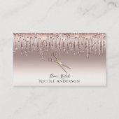 バラ金ゴールドサロン美容師シザーズピンクグリッター 名刺 (正面)