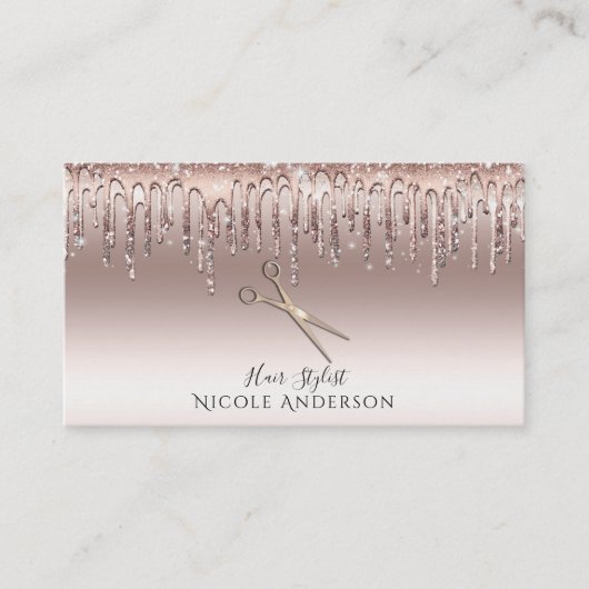 バラ金ゴールドサロン美容師シザーズピンクグリッター 名刺 (正面)