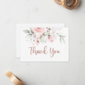 バラ金ゴールドサンキューカード、赤面ピンク ノートカード (正面/裏面インサイチュ)