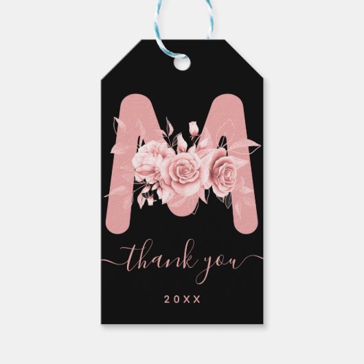 バラ金ゴールドサンキューフローラ水彩モノグラム ギフトタグ (正面)