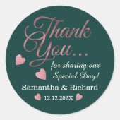 バラ金ゴールドサンキューユー結婚式の引き出物エメラルドグリーン ラウンドシール (正面)