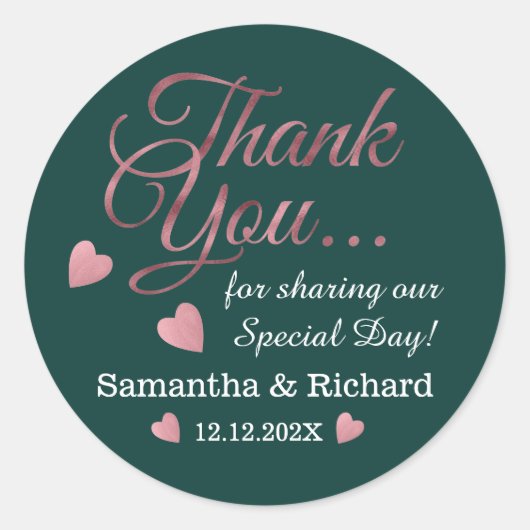 バラ金ゴールドサンキューユー結婚式の引き出物エメラルドグリーン ラウンドシール (正面)