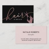 バラ金ゴールドシザーハンドヘアスタイリストタイポグラフィヘア 名刺 (正面/裏面)