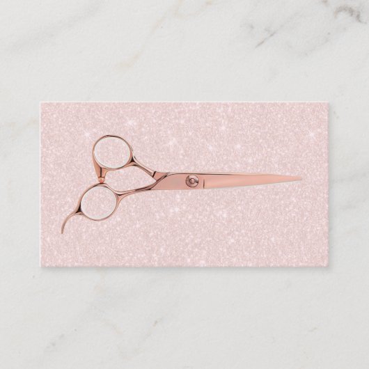 バラ金ゴールドシザーピンクグリッター美容師サロン 名刺 (正面)