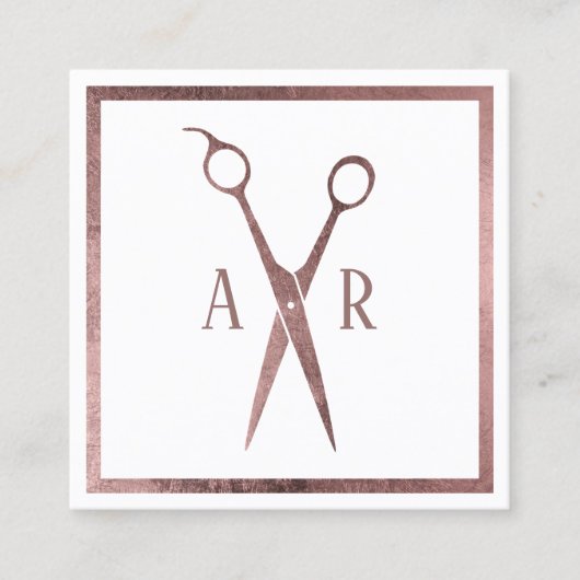 バラ金ゴールドシザーロゴミニマル美容師 スクエア名刺 (正面)