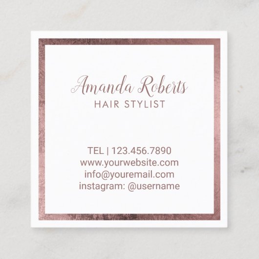 バラ金ゴールドシザーロゴミニマル美容師 スクエア名刺 (裏面)