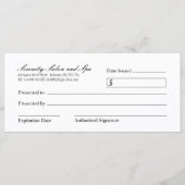 バラ金ゴールドシャンデリアギフト券 (裏面)