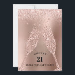 バラ金ゴールドシャンパントースト21st誕生日パーティー 招待状<br><div class="desc">バラ金ゴールドメタリック赤面ピンクグリッターシャンパントースト21歳の誕生日パーティの招待状... バラの金ゴールドフォイルの背景に赤面ピンクのグリッターが付いていると、ダイヤモンドシャンパングラスは友人や家族の21歳の誕生日に「地球に21年ある」という言葉で乾杯する。 招待状の後ろにはガーリー、バラ金ゴールドとグリッターも含まれフェミニン、すべてのパーティー詳細が表示される。ホノリーの名前、日付、時刻、場所、およびRSVP情報が表示される。21歳の誕生日の華やかなスタート。招待の前後のすべての文字は、パーソナライズテンプレート上で簡単に修正することができる。</div>
