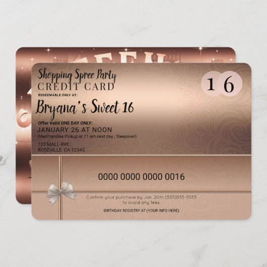 バラ金ゴールドショッピングスリーシティリモスイート16パーティー 招待状 (正面/裏面)