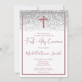 バラ金ゴールドシルバーガールファーストホリーコミュニオン 招待状