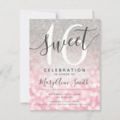 バラ金ゴールドシルバーグリッターグラムライト16誕生日 招待状 (正面)