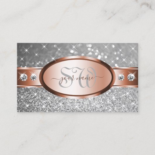 バラ金ゴールドシルバーグリッタースターズダイヤモンドイニシャル 名刺 (正面)