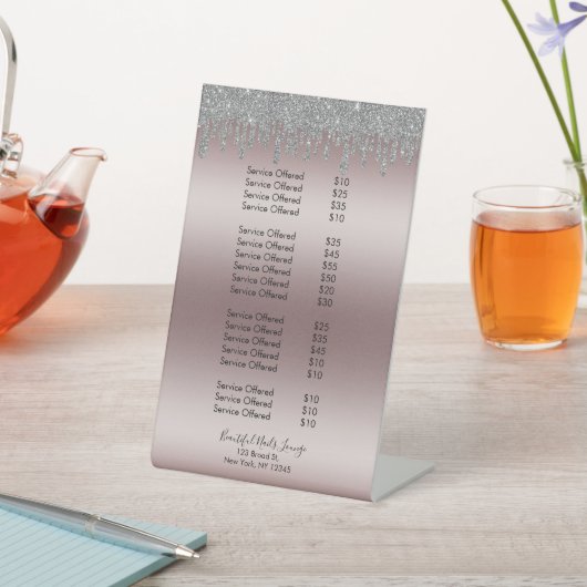 バラ金ゴールドシルバーグリッターネイルサロン価格表 台座サイン (インサイチュ)