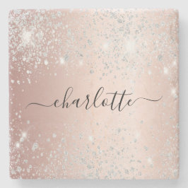 バラ金ゴールドシルバーグリッター名スクリプト ストーンコースター