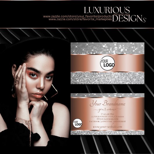 バラ金ゴールドシルバーグリッター発光スターとロゴ 名刺