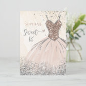 バラ金ゴールドシルバースパークルドレススウィート16誕生日 招待状 (スタンド正面)