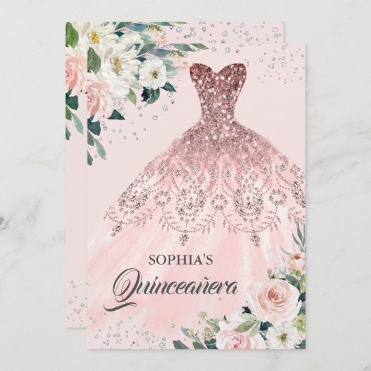 バラ金ゴールドシルバーダイヤモンドガウンフローラキンセアニェラ 招待状 (正面/裏面)