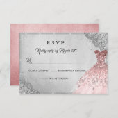 バラ金ゴールドシルバーダイヤモンドスパークルガウンRSVP 出欠カード (正面/裏面)