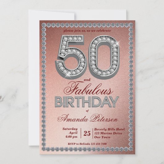 バラ金ゴールドシルバーダイヤモンド50歳の誕生日 招待状 (正面)