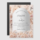 バラ金ゴールドシルバーバラフローラアーチ結婚ラグジュアリー マグネット招待状 (正面/裏面)