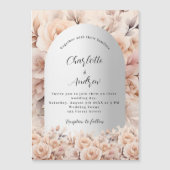 バラ金ゴールドシルバーバラフローラアーチ結婚ラグジュアリー マグネット招待状 (正面)