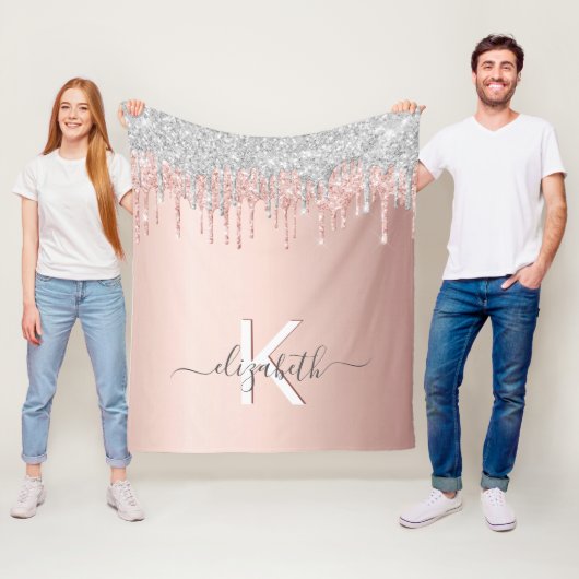 バラ金ゴールドシルバーピンクdripsモノグラム名 フリースブランケット (インサイチュ)