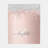 バラ金ゴールドシルバーピンクdripsモノグラム名 フリースブランケット (正面)