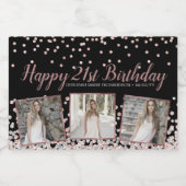 バラ金ゴールドシルバーフォトコラージュ21歳の誕生日 スパークリングワインラベル (シングルラベル)